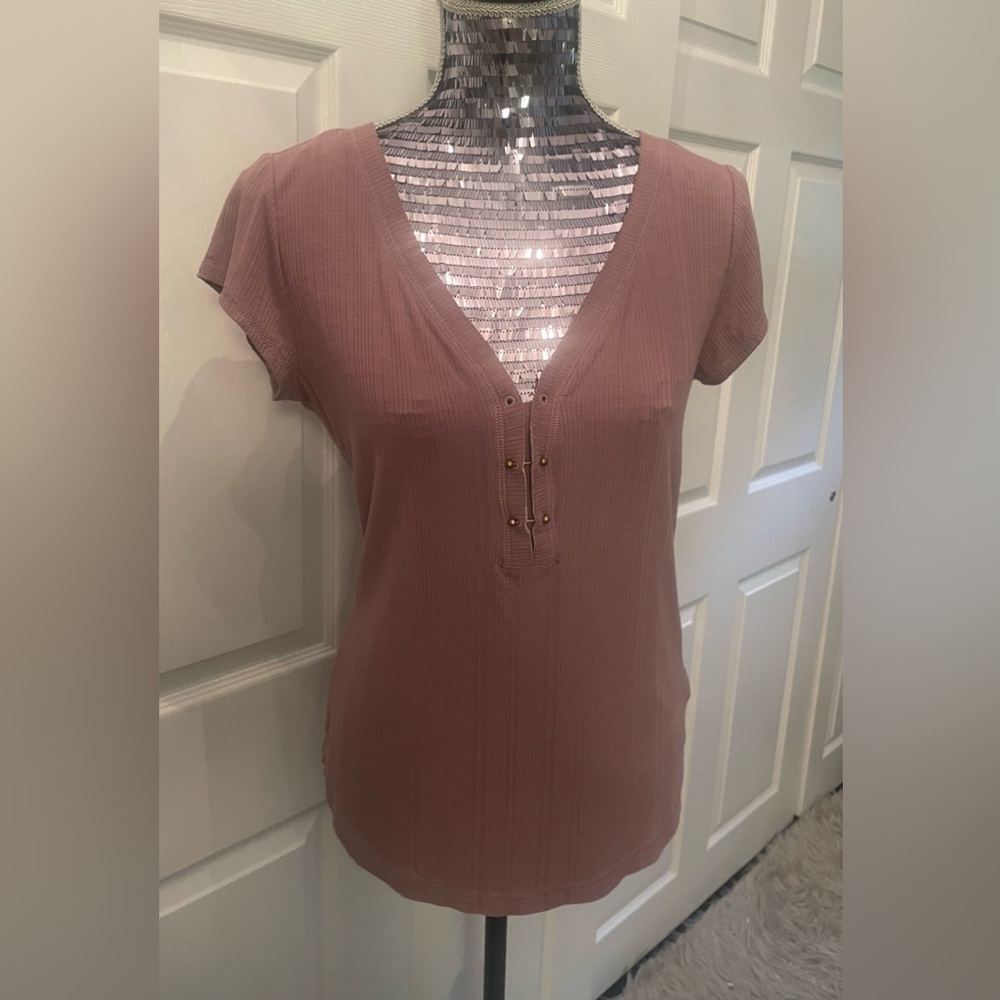 William Rast Top with decorative hardware front closure in Mauve